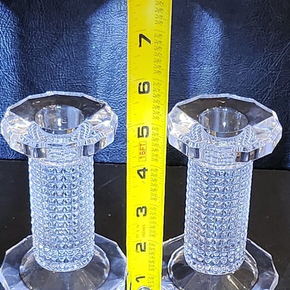 Modern Contemporary Mikasa Crystal Nob Hill Pillar Diamond Point Textured Pair 4 - Picture 8 of 9